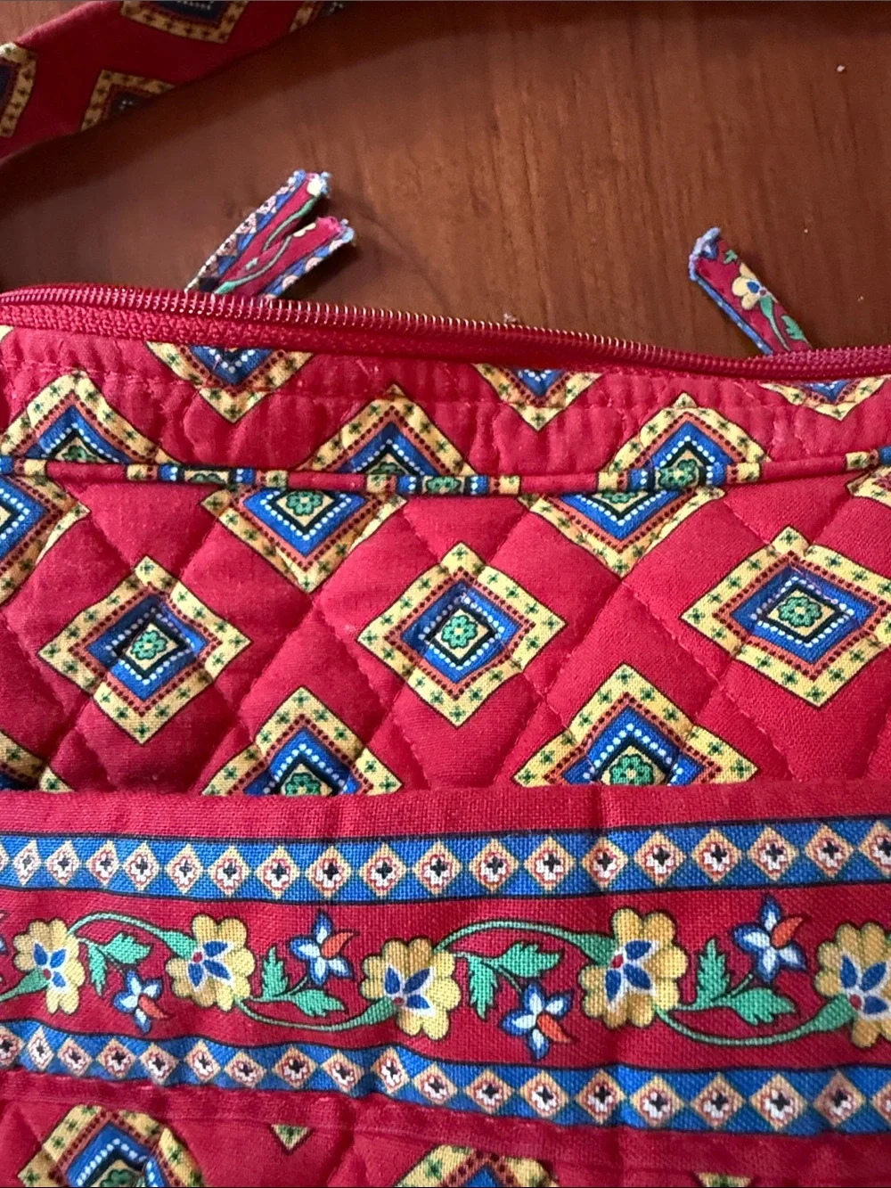 Quilted Vera Bradley Red Geometric Patterned Crossbody Medium Bag